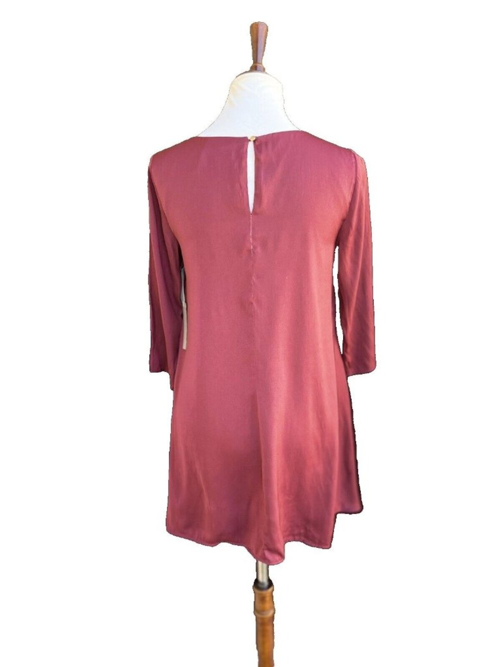 Tart Collections Burgundy Satin Shift Dress XS | Long Sleeve | Boho | Holiday | - Picture 5 of 15